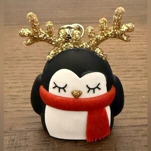 Bath and Bodyworks Penguin Keychain Charm with Gold Antlers - Red Scarf